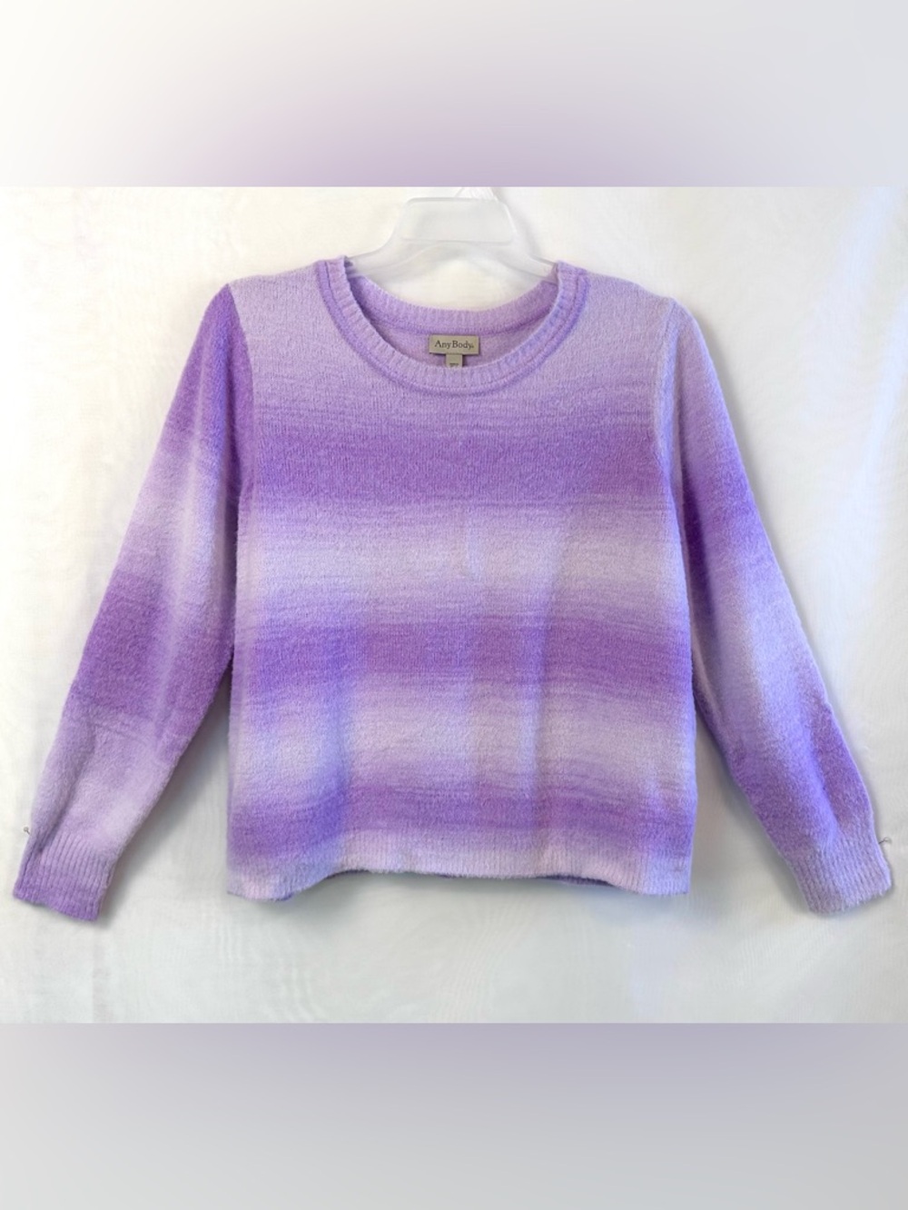 New AnyBody Eyelash Yarn Long Sleeve Ombre Sweater / Purple Amethyst / Large